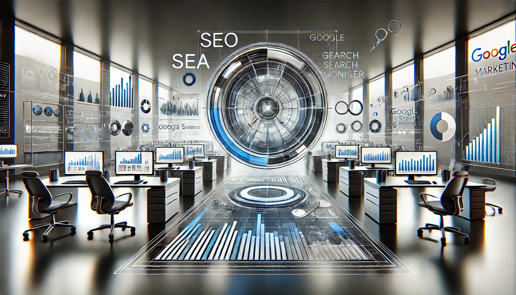 Werbung mit Google Ki generiertes Bild im schwarz weiß stil modern